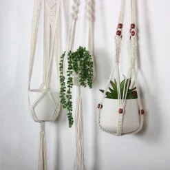 4 Stuks Plantenhangers - Boho Handgeweven Katoen Hangpot Voor Binnen/Buiten - Bloempot Met Kralen - Macramé Touw/Koord Hangplant Houder - Bohemian Wandhanger Decoratie - Verticale Tuin Plant Hanger Bloempothouder Planthanger Wit -Tuinartikelen Winkel 1200x1200 1847