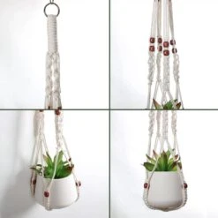 4 Stuks Plantenhangers - Boho Handgeweven Katoen Hangpot Voor Binnen/Buiten - Bloempot Met Kralen - Macramé Touw/Koord Hangplant Houder - Bohemian Wandhanger Decoratie - Verticale Tuin Plant Hanger Bloempothouder Planthanger Wit -Tuinartikelen Winkel 1200x1200 1848