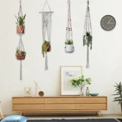 4 Stuks Plantenhangers - Boho Handgeweven Katoen Hangpot Voor Binnen/Buiten - Bloempot Met Kralen - Macramé Touw/Koord Hangplant Houder - Bohemian Wandhanger Decoratie - Verticale Tuin Plant Hanger Bloempothouder Planthanger Wit -Tuinartikelen Winkel 1200x1200 1849