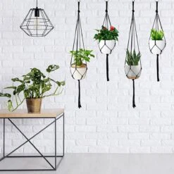 9 Stuks Zwart Macrame Plantenhangers - Boho Handgeweven Katoen Hangpot Voor Binnen/Buiten - Hangende Bloempot Met Kralen - Macramé Touw/Koord Hangplant Houder - Bohemian Wandhanger Decoratie - Plant Hanger - Verticale Tuin Bloempothouder Planthanger -Tuinartikelen Winkel 1200x1200 1886