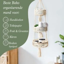 Macramé 3-Laags Hangende Fruitmand - Bohemian Mand Plantenhanger - Handgemaakt Katoen Touw Fruitschaal Hangmand - Boho Ophangbaar Etagere - Decoratieve Fruit Schaal/Basket - Opbergmand Organizer - Keuken/Balkon Decoratie - Hangpot Voor Binnen/Buiten -Tuinartikelen Winkel 1200x1200 1888