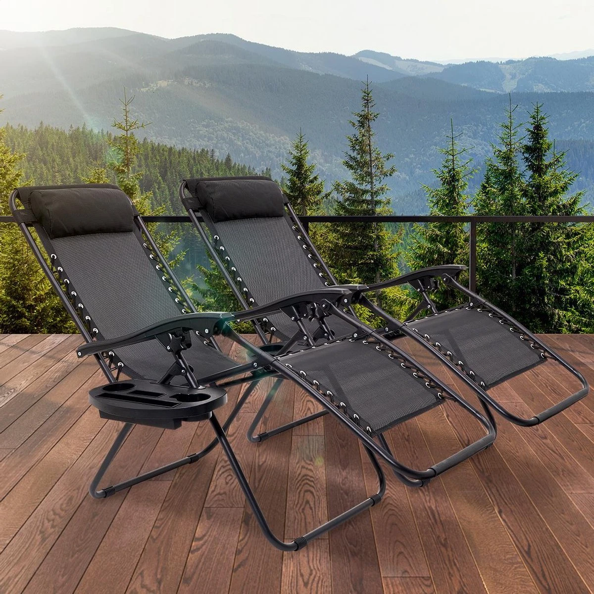 LifeGoods Opvouwbare Tuinstoelen - Verstelbaar Zonnescherm - 2 Stuks - 30°-90° Verstelbaar - Metaal - Zwart 7 LifeGoods Opvouwbare Tuinstoelen - Verstelbaar Zonnescherm - 2 Stuks - 30°-90° Verstelbaar - Metaal - Zwart - Image 7