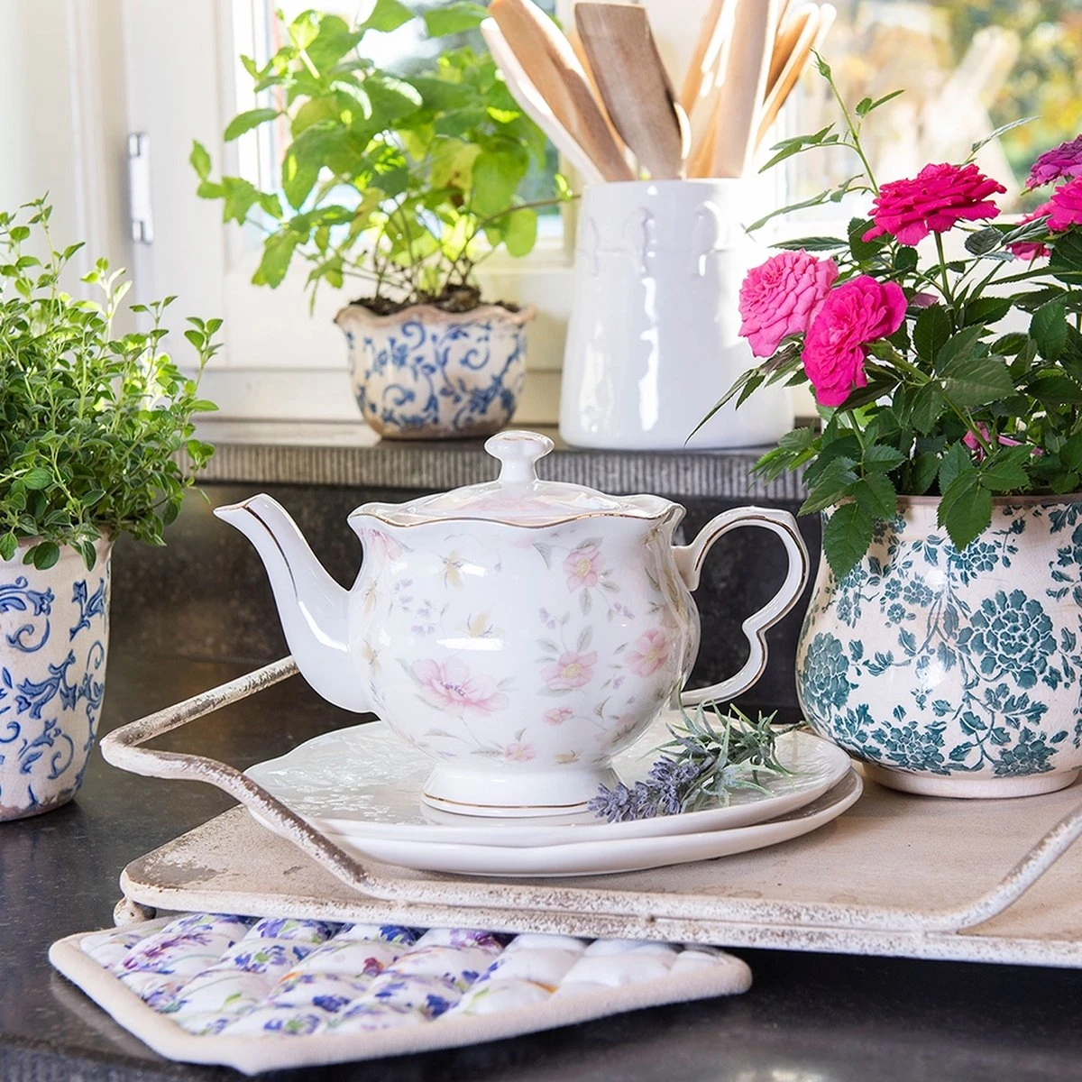 Clayre & Eef Bloempot Ø 21x17 Cm Beige Groen Keramiek Rond Bloemen Bloempot Binnen Plantenpot Plant Pot 3 Clayre & Eef Bloempot Ø 21x17 Cm Beige Groen Keramiek Rond Bloemen Bloempot Binnen Plantenpot Plant Pot - Image 3