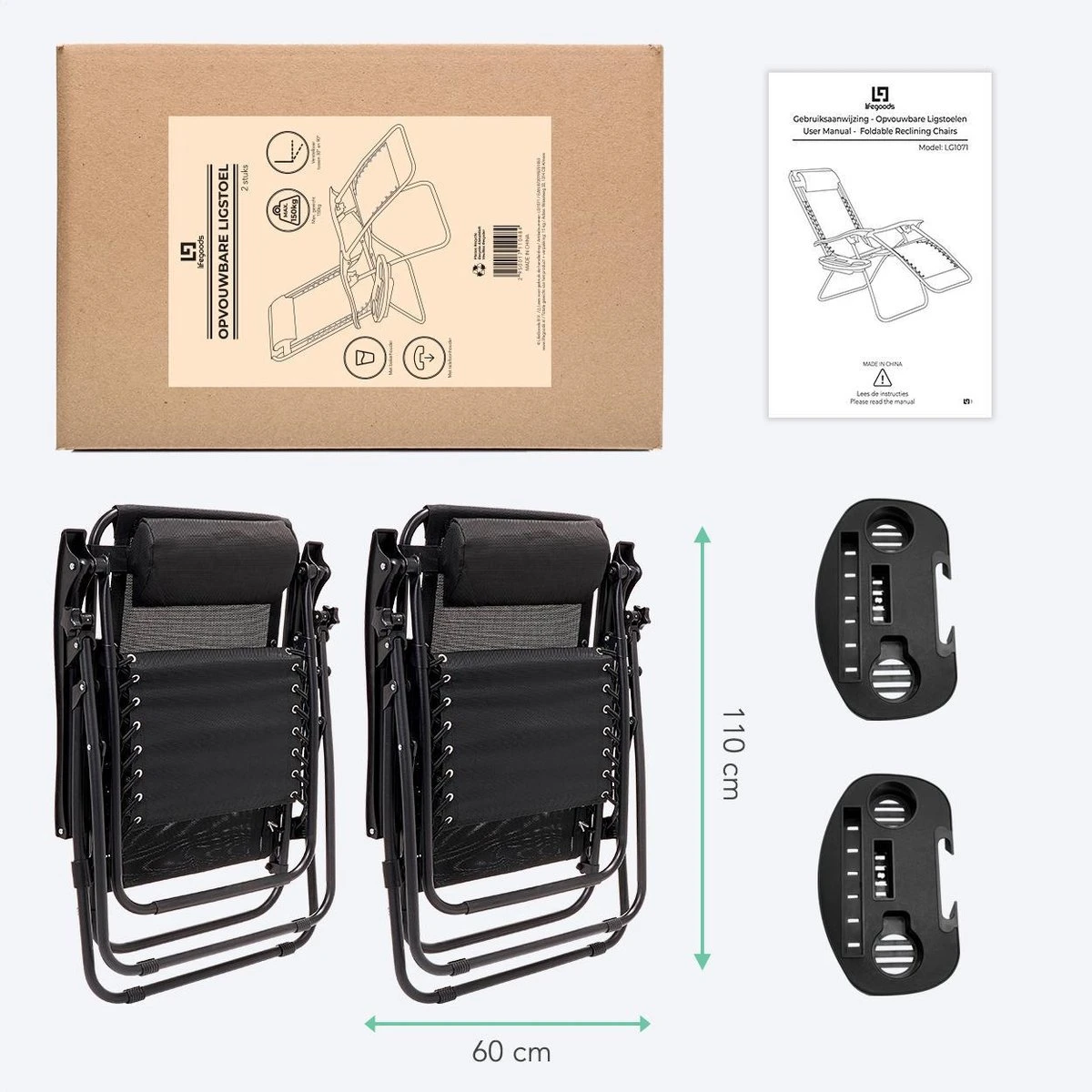 LifeGoods Opvouwbare Tuinstoelen - Verstelbaar Zonnescherm - 2 Stuks - 30°-90° Verstelbaar - Metaal - Zwart 10 LifeGoods Opvouwbare Tuinstoelen - Verstelbaar Zonnescherm - 2 Stuks - 30°-90° Verstelbaar - Metaal - Zwart - Image 10