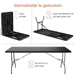 Lenx Klaptafel - Inklapbare Tafel - Opvouwbare Tuintafel - Vouwtafel - Inclusief Handvat En 2 Tafelkleden - 180x75x74cm - 6 Tot 8 Personen -Tuinartikelen Winkel 1200x1200 20