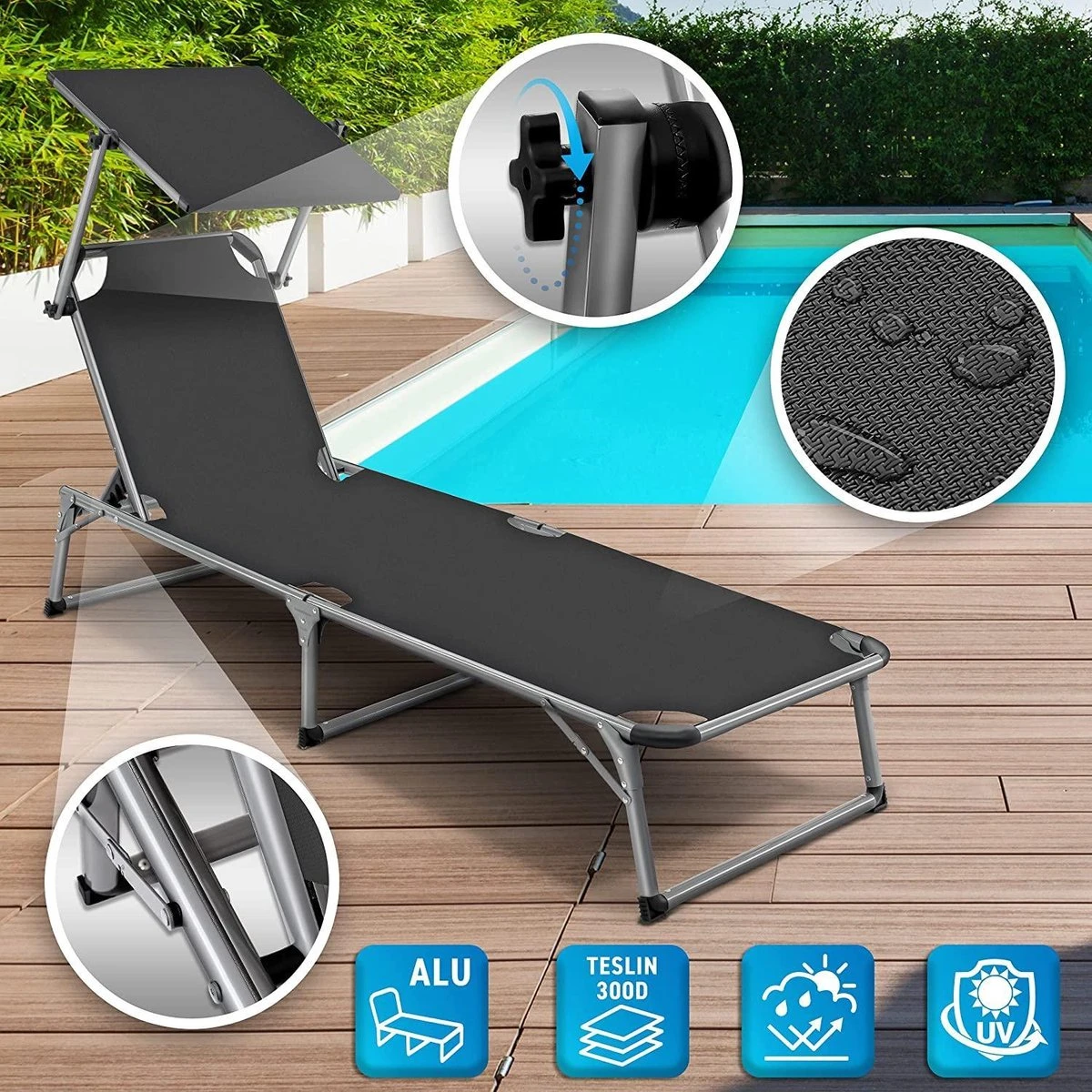 Sens Design Zonnebed - Ligbed Inklapbaar Met Zonneklep - Grijs 4 Sens Design Zonnebed - Ligbed Inklapbaar Met Zonneklep - Grijs - Image 4