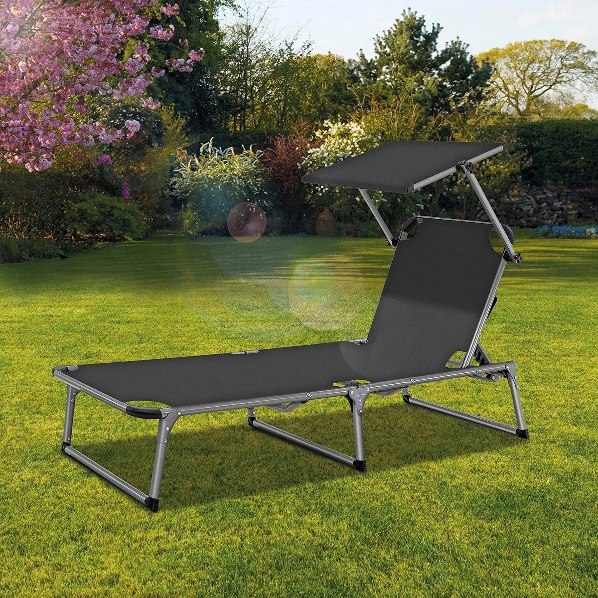 Sens Design Zonnebed - Ligbed Inklapbaar Met Zonneklep - Grijs 6 Sens Design Zonnebed - Ligbed Inklapbaar Met Zonneklep - Grijs - Image 6