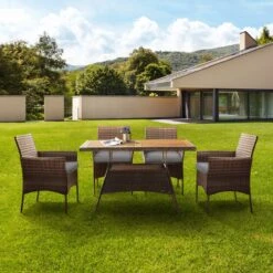 Teamson Home 5-Delig Diningset - Tuinset - Tuinmeubelen - Tafel En 4 Stoelen - Voor Maximaal 4 Personen - Massief Houten Tafelblad - Bruin - 244 X 132 X 84 (cm) -Tuinartikelen Winkel 1200x1200 27