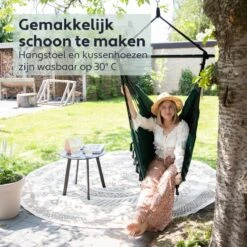Vita5 XXL Hangstoel | Binnen&Buiten Hangnest | Incl. 2 Kussens En Boekenvak | Volwassenen&Kinderen | Hangmatstoel Tot 225kg | Donkergroen -Tuinartikelen Winkel 1200x1200 274