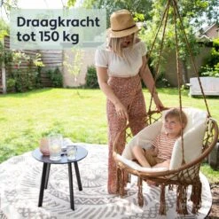 Vita5 Macramé Hangstoel - Voor Binnen En Buiten - Zonder Standaard - Incl. Kussen, Boekenvak En Beschermhoes - Tot 150kg - Bruin/Beige -Tuinartikelen Winkel 1200x1200 288