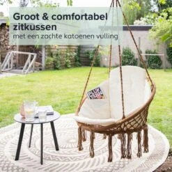 Vita5 Macramé Hangstoel - Voor Binnen En Buiten - Zonder Standaard - Incl. Kussen, Boekenvak En Beschermhoes - Tot 150kg - Bruin/Beige -Tuinartikelen Winkel 1200x1200 289