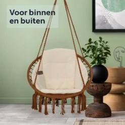 Vita5 Macramé Hangstoel - Voor Binnen En Buiten - Zonder Standaard - Incl. Kussen, Boekenvak En Beschermhoes - Tot 150kg - Bruin/Beige -Tuinartikelen Winkel 1200x1200 290