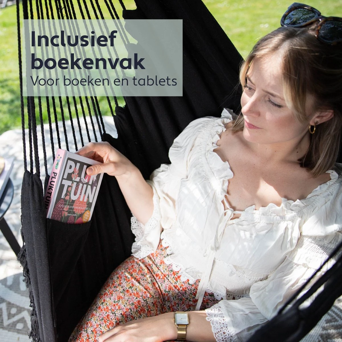 Vita5 XXL Hangstoel - Binnen&Buiten Hangnest - Incl. 2 Kussens En Boekenvak - Volwassenen&Kinderen - Hangmatstoel Tot 225kg - Zwart 3 Vita5 XXL Hangstoel - Binnen&Buiten Hangnest - Incl. 2 Kussens En Boekenvak - Volwassenen&Kinderen - Hangmatstoel Tot 225kg - Zwart - Image 3