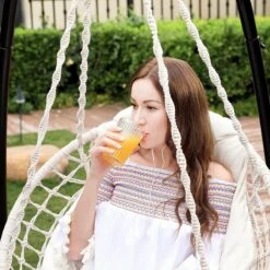 Hangstoel, Hangschommel, Hangstoel Met Een Dik Kussen, Tot 120 Kg Belastbaar, Voor Tuin, Balkon, Woonkamer, Terras, Scandinavische Stijl, Modern, Beige HMDC042M01 -Tuinartikelen Winkel 1200x1200 317