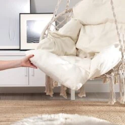 Hangstoel, Hangschommel, Hangstoel Met Een Dik Kussen, Tot 120 Kg Belastbaar, Voor Tuin, Balkon, Woonkamer, Terras, Scandinavische Stijl, Modern, Beige HMDC042M01 -Tuinartikelen Winkel 1200x1200 319