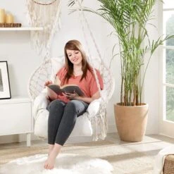 Hangstoel, Hangschommel, Hangstoel Met Een Dik Kussen, Tot 120 Kg Belastbaar, Voor Tuin, Balkon, Woonkamer, Terras, Scandinavische Stijl, Modern, Beige HMDC042M01 -Tuinartikelen Winkel 1200x1200 320