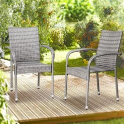 Casaria Polyrattan Tuinstoelen – 4 Stuks Stapelbaar – Grijs -Tuinartikelen Winkel 1200x1200 343