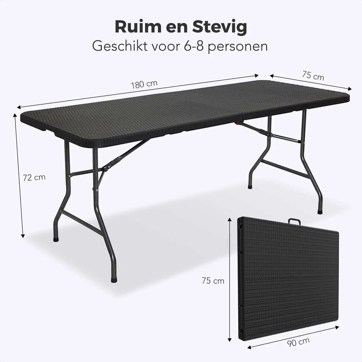 LifeGoods Klaptafel - Inklapbaar - 180 Cm - 6 Tot 8 Personen - Zwart 4 LifeGoods Klaptafel - Inklapbaar - 180 Cm - 6 Tot 8 Personen - Zwart - Image 4