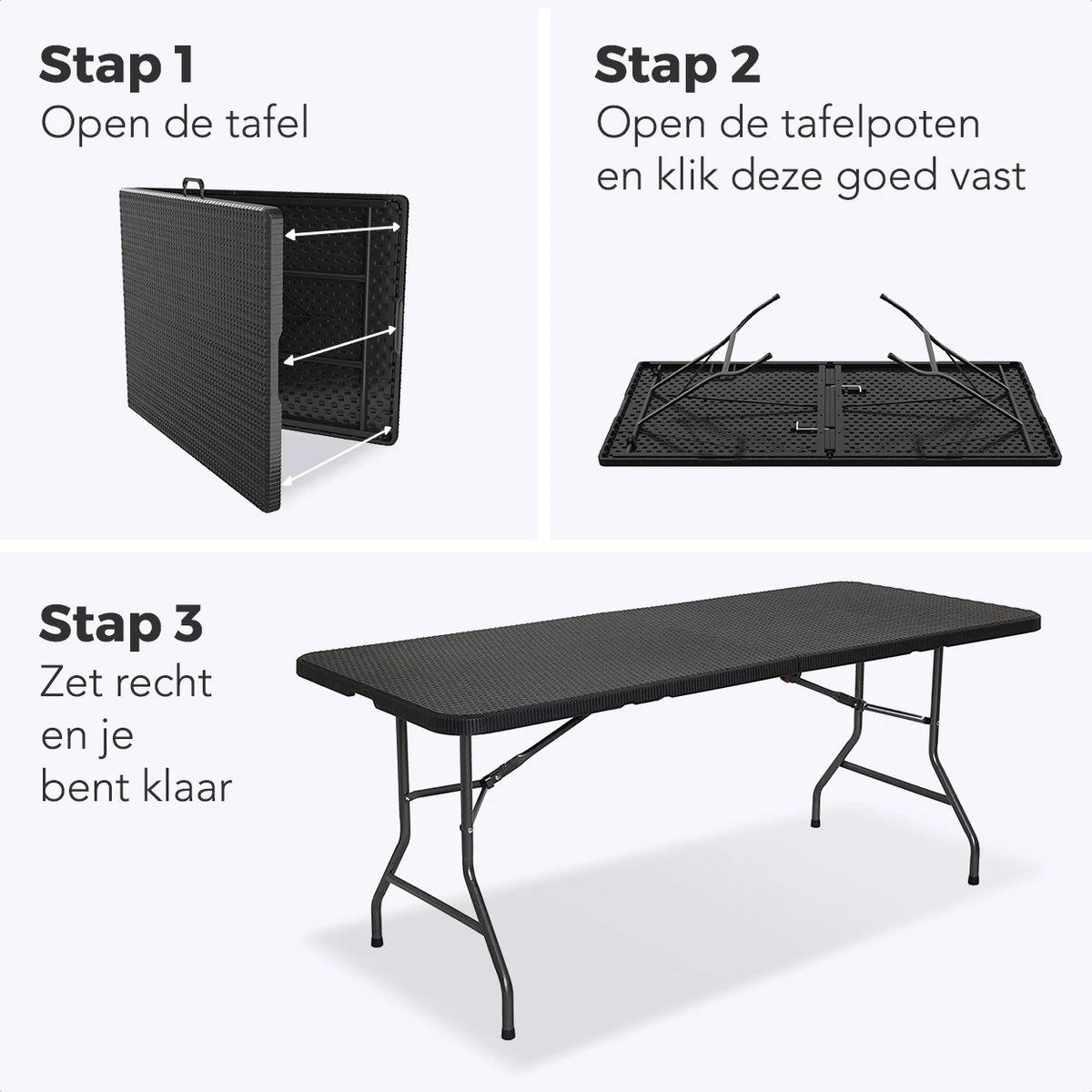 LifeGoods Klaptafel - Inklapbaar - 180 Cm - 6 Tot 8 Personen - Zwart 6 LifeGoods Klaptafel - Inklapbaar - 180 Cm - 6 Tot 8 Personen - Zwart - Image 6