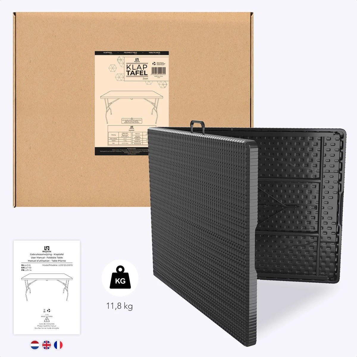 LifeGoods Klaptafel - Inklapbaar - 180 Cm - 6 Tot 8 Personen - Zwart 7 LifeGoods Klaptafel - Inklapbaar - 180 Cm - 6 Tot 8 Personen - Zwart - Image 7