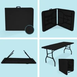 LifeGoods Klaptafel - Inklapbaar - 70x180cm - Verstelbare Vouwtafel - Weerbestendig - Zwart -Tuinartikelen Winkel 1200x1200 407