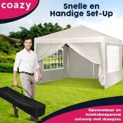 Waterdichte Partytent 3x3 Meter Opvouwbaar Met Zijwanden- Paviljoen Met Zijpanelen - Easy Up - Pop-up Tent Met Haringen, Touw En Anti Slip Poten -Tuinartikelen Winkel 1200x1200 530
