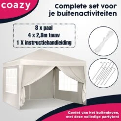 Waterdichte Partytent 3x3 Meter Opvouwbaar Met Zijwanden- Paviljoen Met Zijpanelen - Easy Up - Pop-up Tent Met Haringen, Touw En Anti Slip Poten -Tuinartikelen Winkel 1200x1200 531