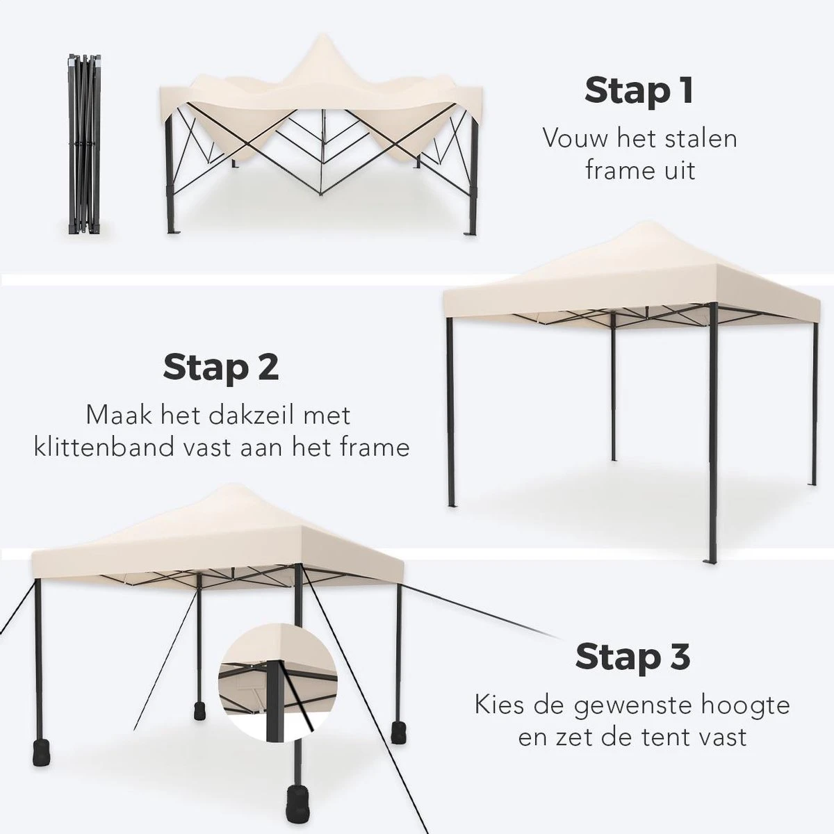 LifeGoods Partytent - 3x3 M - Easy Up - Opvouwbaar - Waterdicht - Draagtas Met Wieltjes - Beige 5 LifeGoods Partytent - 3x3 M - Easy Up - Opvouwbaar - Waterdicht - Draagtas Met Wieltjes - Beige - Image 5