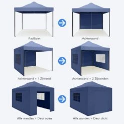LifeGoods Partytent - 3x4.5 M - Zijwanden - Easy Up - Opvouwbaar - Waterdicht - Draagtas Met Wieltjes - Donkerblauw -Tuinartikelen Winkel 1200x1200 574