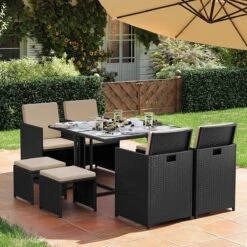 Tuinmeubelset - Tuinset 4 6 8 Persoons - Eettafel En Stoelen - Set Van 9 - Terras - Tuintafel - Salontafel Met Glazen Oppervlak - Zwart Beige 11 Tuinmeubelset - Tuinset 4 6 8 Persoons - Eettafel En Stoelen - Set Van 9 - Terras - Tuintafel - Salontafel Met Glazen Oppervlak - Zwart Beige -Tuinartikelen Winkel 1200x1200 578