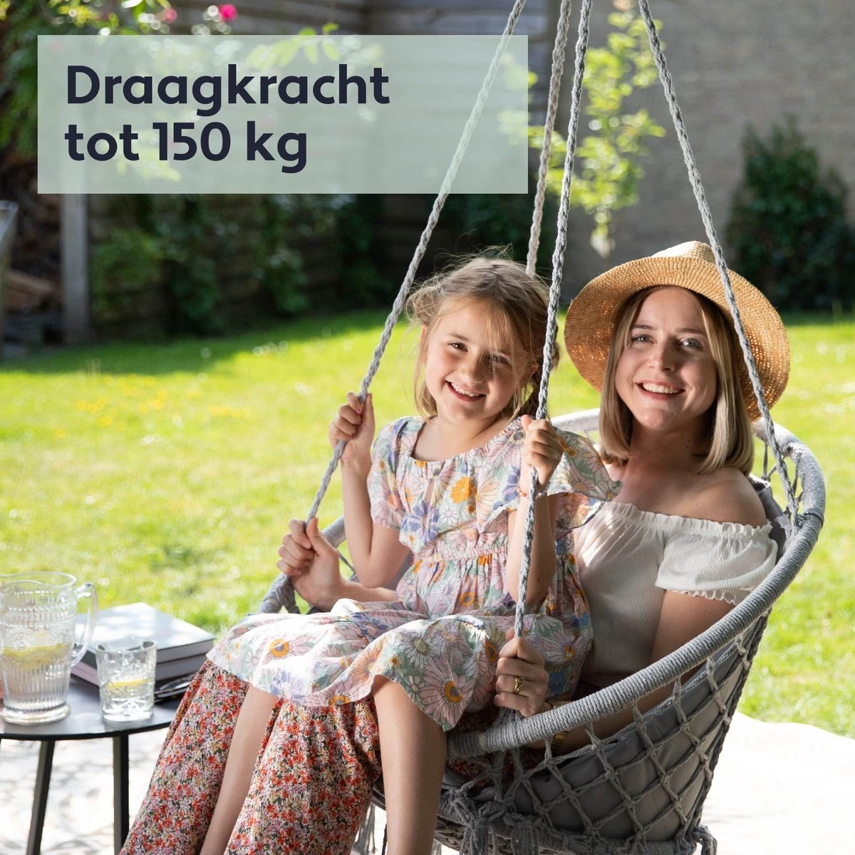 Vita5 Macramé Hangstoel - Voor Binnen En Buiten - Zonder Standaard - Incl. Kussen, Boekenvak En Beschermhoes - Tot 150kg - Grijs 5 Vita5 Macramé Hangstoel - Voor Binnen En Buiten - Zonder Standaard - Incl. Kussen, Boekenvak En Beschermhoes - Tot 150kg - Grijs - Image 5