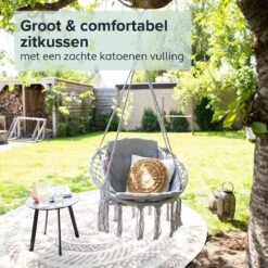 Vita5 Macramé Hangstoel - Voor Binnen En Buiten - Zonder Standaard - Incl. Kussen, Boekenvak En Beschermhoes - Tot 150kg - Grijs 17 Vita5 Macramé Hangstoel - Voor Binnen En Buiten - Zonder Standaard - Incl. Kussen, Boekenvak En Beschermhoes - Tot 150kg - Grijs -Tuinartikelen Winkel 1200x1200 59