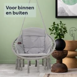 Vita5 Macramé Hangstoel - Voor Binnen En Buiten - Zonder Standaard - Incl. Kussen, Boekenvak En Beschermhoes - Tot 150kg - Grijs 21 Vita5 Macramé Hangstoel - Voor Binnen En Buiten - Zonder Standaard - Incl. Kussen, Boekenvak En Beschermhoes - Tot 150kg - Grijs -Tuinartikelen Winkel 1200x1200 61