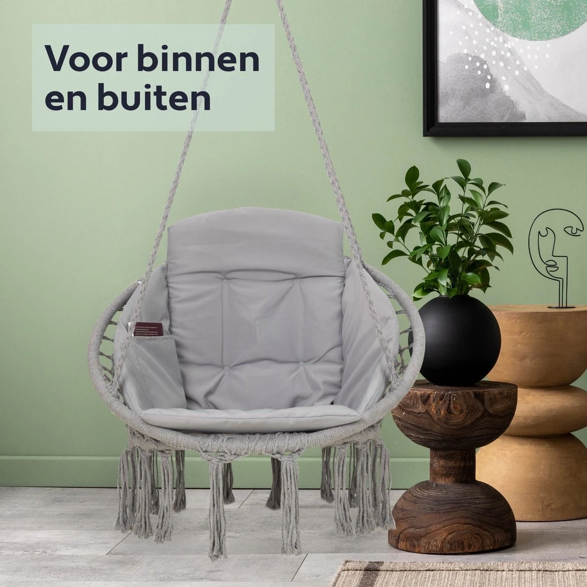 Vita5 Macramé Hangstoel - Voor Binnen En Buiten - Zonder Standaard - Incl. Kussen, Boekenvak En Beschermhoes - Tot 150kg - Grijs 10 Vita5 Macramé Hangstoel - Voor Binnen En Buiten - Zonder Standaard - Incl. Kussen, Boekenvak En Beschermhoes - Tot 150kg - Grijs - Image 10