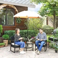 Songmics Tuinmeubelset, 3-delige Set, Van Polyrotan, Voor Outdoor, Terras, Balkon, Tuin, Eenvoudige Montage, Bijzettafel En 2 Stoelen, Zwart-beige -Tuinartikelen Winkel 1200x1200 628