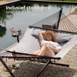 Vita5 Hangmat Met Standaard En Spreidstok – 2 Persoons – Incl. Bekerhouder - Afneembaar Kussen – Uv-bestendig – Lichtgrijs -Tuinartikelen Winkel 1200x1200 708