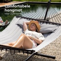 Vita5 Hangmat Met Standaard En Spreidstok – 2 Persoons – Incl. Bekerhouder - Afneembaar Kussen – Uv-bestendig – Lichtgrijs -Tuinartikelen Winkel 1200x1200 709