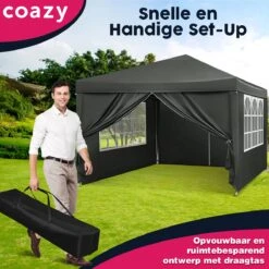 Waterdichte Partytent 3x3 Meter Opvouwbaar Met Zijwanden- Paviljoen Met Zijpanelen - Easy Up - Pop-up Tent Met Haringen, Touw En Anti Slip Poten -Tuinartikelen Winkel 1200x1200 71