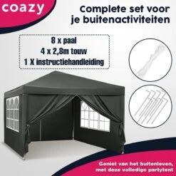 Waterdichte Partytent 3x3 Meter Opvouwbaar Met Zijwanden- Paviljoen Met Zijpanelen - Easy Up - Pop-up Tent Met Haringen, Touw En Anti Slip Poten -Tuinartikelen Winkel 1200x1200 72