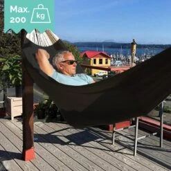 Dubbele Hangmat Zwart Met Spreidstok - 1 Of 2 Persoons - Lig Oppervlak 190x150cm - Lengte 260cm -Tuinartikelen Winkel 1200x1200 720