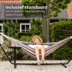 Vita5 Hangmat Met Standaard – 2 Persoons – Incl. Bekerhouder – 205kg Draaggewicht – Blauw/Wit/Bruin -Tuinartikelen Winkel 1200x1200 721