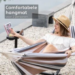 Vita5 Hangmat Met Standaard – 2 Persoons – Incl. Bekerhouder – 205kg Draaggewicht – Blauw/Wit/Bruin -Tuinartikelen Winkel 1200x1200 722