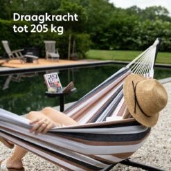 Vita5 Hangmat Met Standaard – 2 Persoons – Incl. Bekerhouder – 205kg Draaggewicht – Blauw/Wit/Bruin -Tuinartikelen Winkel 1200x1200 724