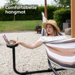 Vita5 Hangmat Met Standaard – 2 Persoons – Incl. Bekerhouder – 205kg Draaggewicht – Blauw/Wit/Bruin -Tuinartikelen Winkel 1200x1200 726