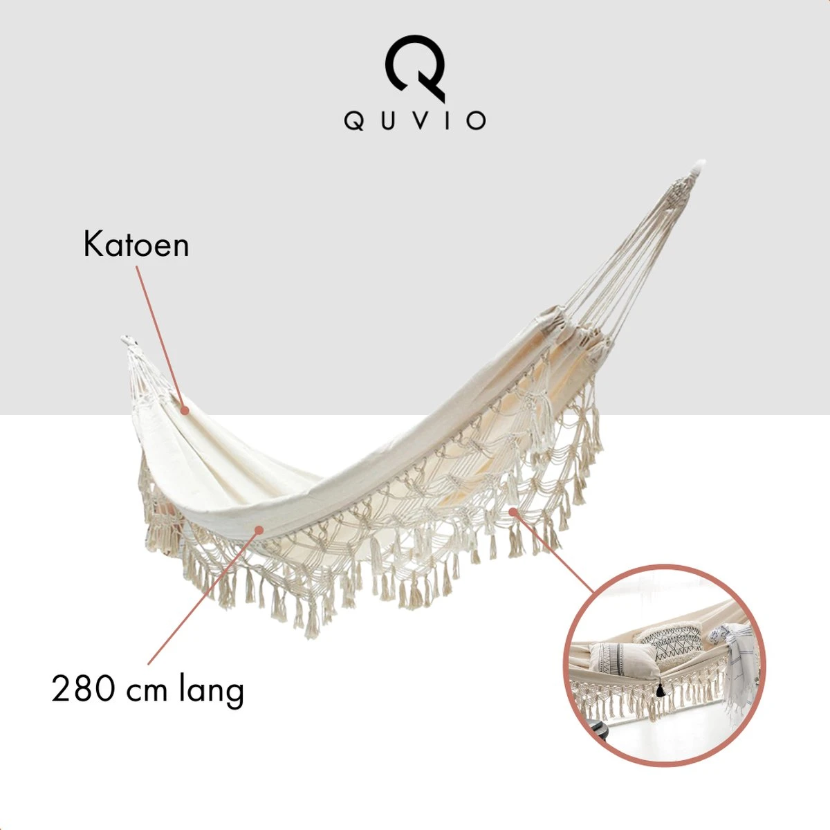 QUVIO Hangmat Voor In De Tuin - Tuinstoelen - Reishangmat Voor Camping, Outdoor En Reizen - Hamock - Katoen Ademend - Maximale Belasting Van 250KG - Lig Oppervlak Van 180 Cm - Geschikt Voor 1 Persoon - Beige 3 QUVIO Hangmat Voor In De Tuin - Tuinstoelen - Reishangmat Voor Camping, Outdoor En Reizen - Hamock - Katoen Ademend - Maximale Belasting Van 250KG - Lig Oppervlak Van 180 Cm - Geschikt Voor 1 Persoon - Beige - Image 3