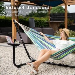 Vita5 Hangmat Met Standaard – 2 Persoons – Incl. Bekerhouder – 205kg Draaggewicht – Groen/Blauw -Tuinartikelen Winkel 1200x1200 748