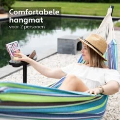 Vita5 Hangmat Met Standaard – 2 Persoons – Incl. Bekerhouder – 205kg Draaggewicht – Groen/Blauw -Tuinartikelen Winkel 1200x1200 749