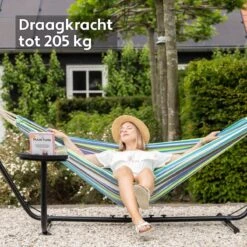 Vita5 Hangmat Met Standaard – 2 Persoons – Incl. Bekerhouder – 205kg Draaggewicht – Groen/Blauw -Tuinartikelen Winkel 1200x1200 751
