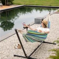 Vita5 Hangmat Met Standaard – 2 Persoons – Incl. Bekerhouder – 205kg Draaggewicht – Groen/Blauw -Tuinartikelen Winkel 1200x1200 754