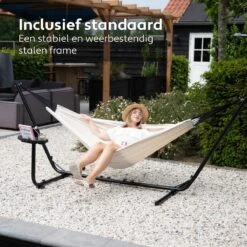 Vita5 Hangmat Met Standaard – 2 Persoons – Incl. Bekerhouder – 205kg Draaggewicht – Beige/Wit -Tuinartikelen Winkel 1200x1200 765